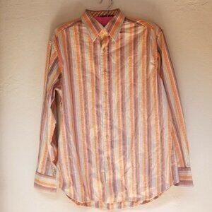 Robert Graham Men's Long Sleeves Button Down Shirt Cotton Stripe Orange Large